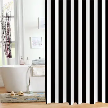 

Black and White Strip Bathroom Fabric Shower Curtains Waterproof/Water-Repellent Extra Long Decor Sets with Hooks, 72 X 96