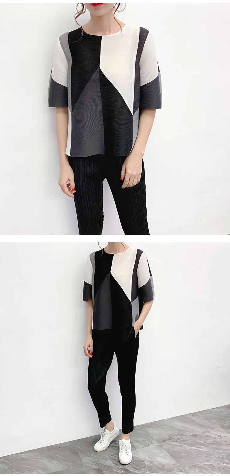 MIYAKE Fold/Новая Стильная осенне-зимняя футболка в этническом стиле со средним рукавом и принтом, нижняя рубашка