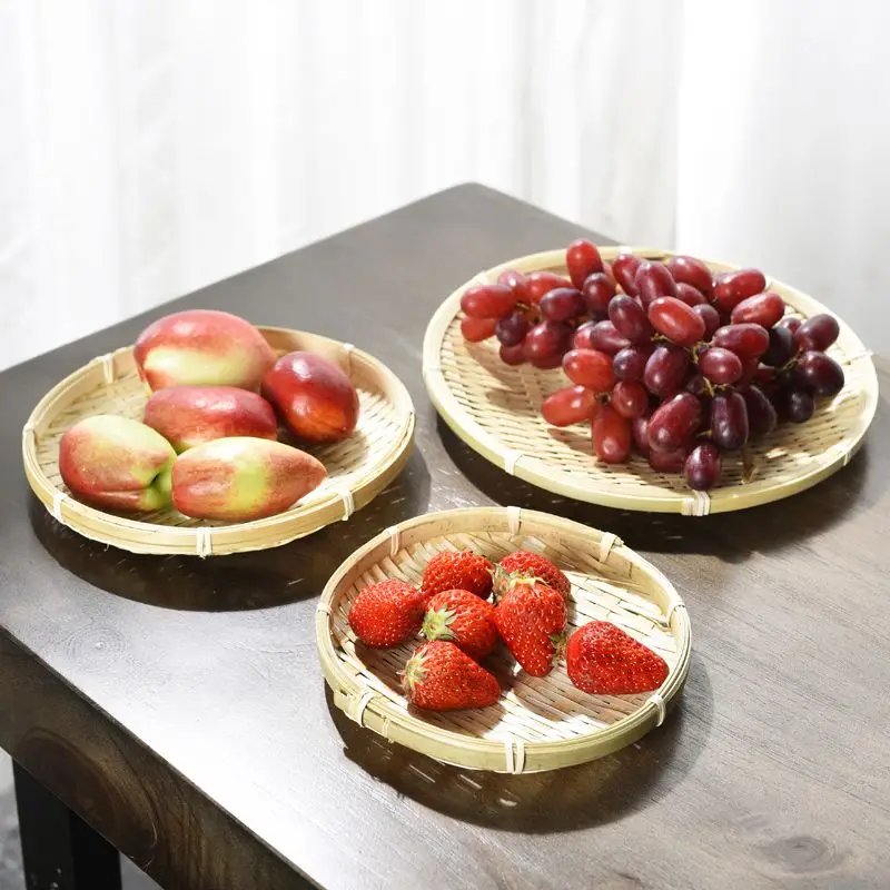Handmade Bamboo Food Fruit Wicker Rattan Straw Basket Bread Round Plate Kitchen Storage Organizer PlatesZ | Дом и сад