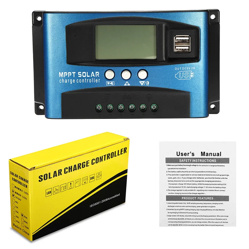 Controlador de Carga 100a 12v 24v Mppt Controladores Solares Solar Automático Display Lcd Dupla Usb 5v Saída 30 - 40 50 60 High Quality Renovação da Casa