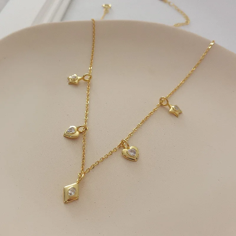 Pure 925 Sterling Silver Necklaces Fashion Clavicle Torque Love Stars Zircon Mosaic Simple Fashion Necklaces Women Jewelry