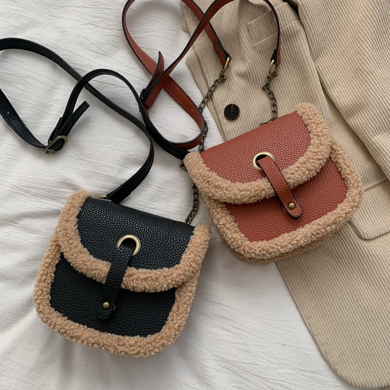

2020 Autumn And Winter Lambswool Patchwork Designer Crossbody Bags For Women Fashion Soft PU Leather Shoulder Bag Christmas Gift