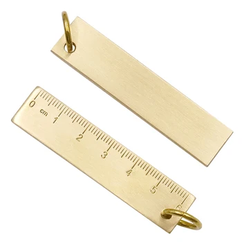 

6cm Portable Copper Ruler Thickened Metal Ruler Key Ring Keychain Number Plate Drafting Supplies Outdoor Measurement Tool