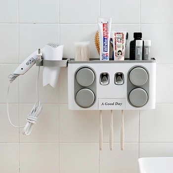 

Multi-function Automatic Squeeze Toothpaste Toothbrush Bathroom Holder Hang Wall Blower Holder Cup Toothbrush Holder Dropship