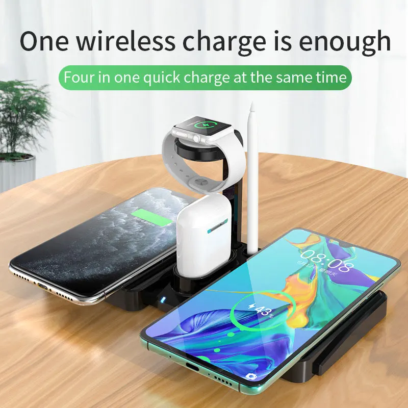 Беспроводное зарядное устройство 4 в 1 QI док станция для Apple Watch AirPods IPhone 8X8Plus XR 11 Pro XS