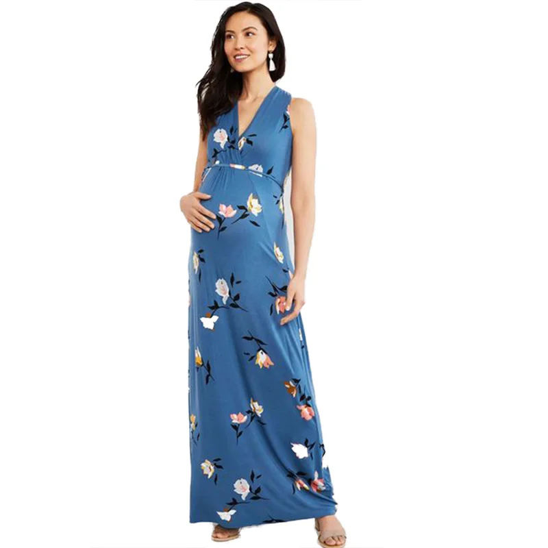 

Casual Sleeveless V Neck Lace Pregnant Long Dress Women Hollow Out Evening Party Long Maternal Pregnancy Dresses