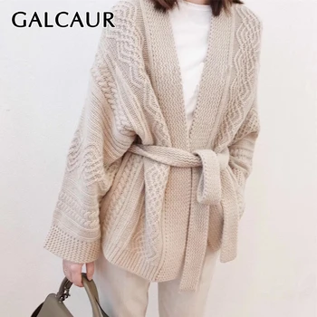 

GALCAUR Korean Bowknot Women's Sweater V Neck Long Sleeve Lace Up Warm Thick Knitting Female Cardigans Autumn Fashion New 2020