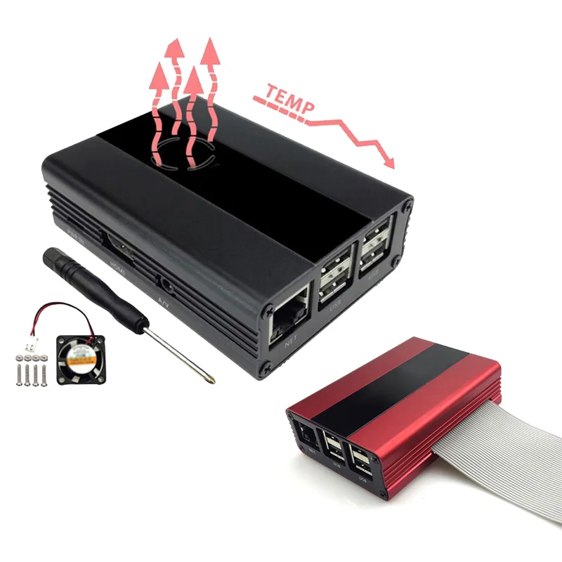 Чехол с охлаждающим вентилятором+ отвертка для Raspberry Pi 3B+/3/2B
