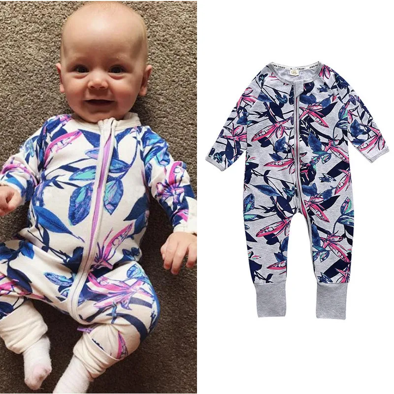 New Cartoon Print Baby Boys Girls Bodysuit Newborn Infant Toddler Jumper Sleepsuit Pajama Cotton Zips Jumpsuit Long Sleeve 0-24M Cute Infant Baby Girls Romper