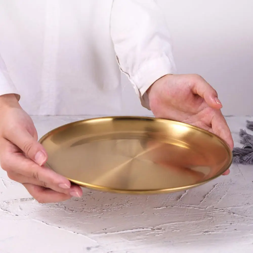 14/17/20/23/26cm Dining Plate Fashion High Quality Gold Round Shape Tableware Meat Dessert Pizza Dish Fruit Tray Wholesale Hot | Дом и сад