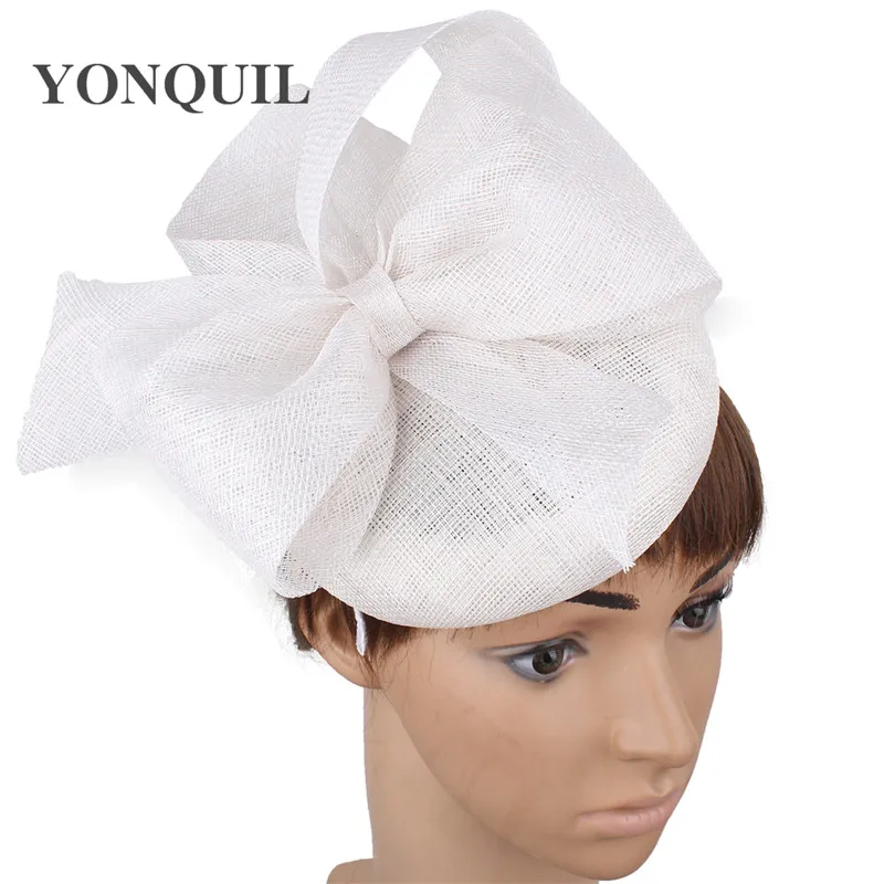 

High quality 4-layer white bow hair party hat fascinator headband women nice headpiece hair band derby church hair accessories