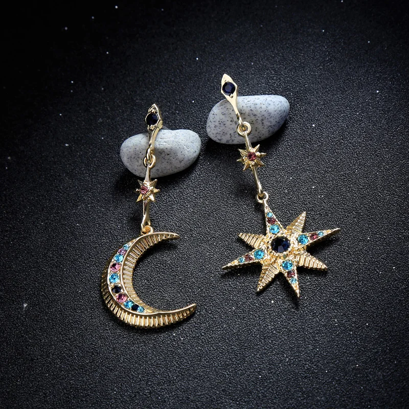 BALANBIU, богемные этнические лунные серьги-подвески в форме звезды для женщин, очаровательные асимметричные серьги с кристаллами, новые модные ювелирные изделия на заказ