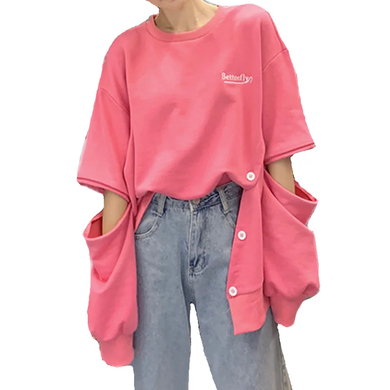 2020 Autumn Casual Oversized Hollow Out Long Sleeve Thin Sweatshirt Women O Neck Side Split Button Up Hoodie Street Fashion Top | Женская