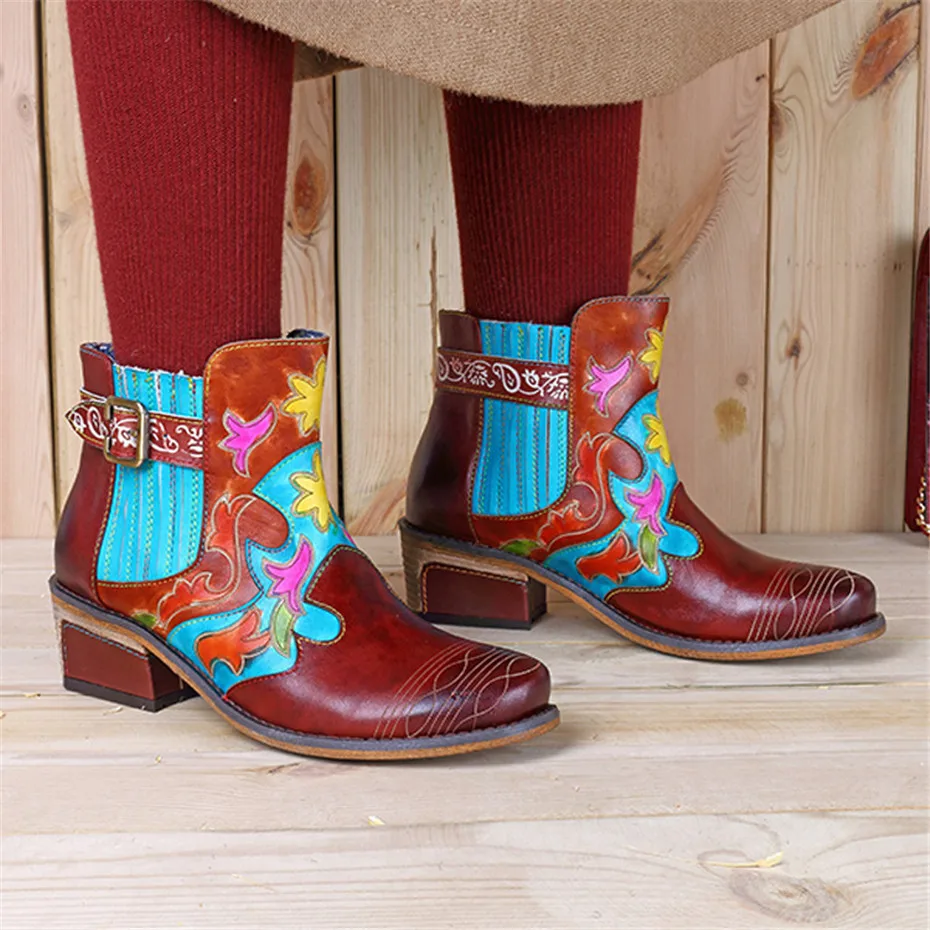 Fashion Women Chelsea Boots Genuine Leather Shoes Woman Bohemian Vintage Slip-on Ankle Boot For Women Casual Spring Winter Shoes (3)