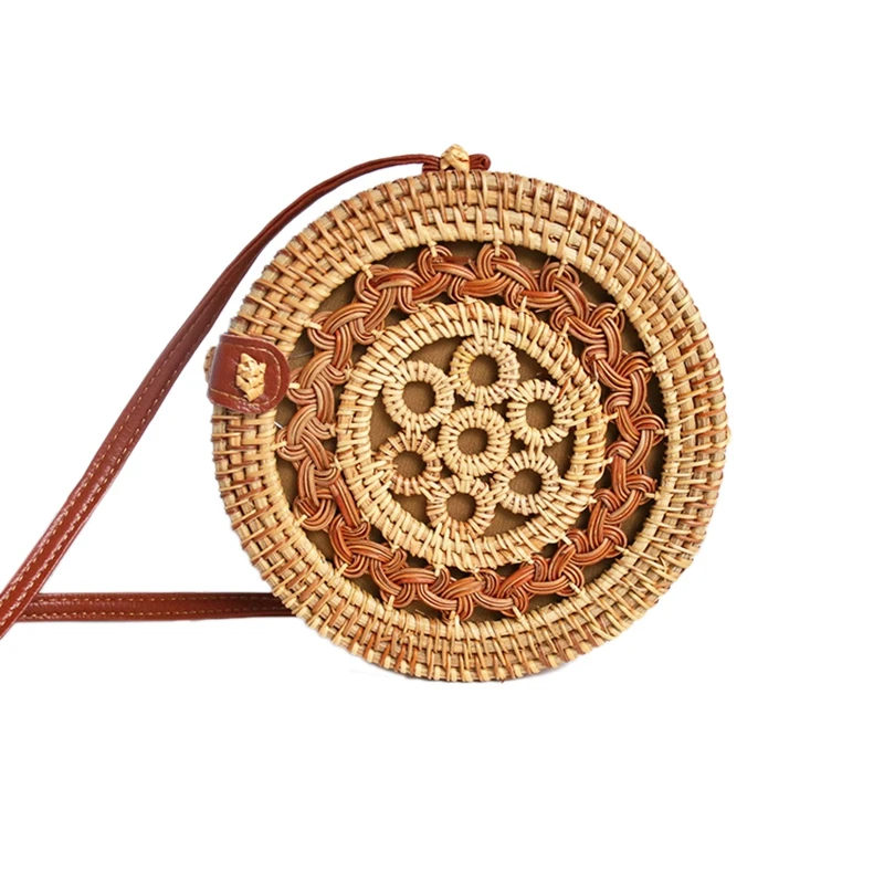 

Female Round Rattan Bag Slung Shoulder Bag Ladies Bohemian Hand-Woven Straw Round Bag