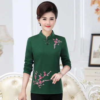 

Mother Clothes Plus Size Slim Long Sleeves T-Shirts 2020 Fall New Middle Age Women Floral Tee Top Bottoming Shirt Femme Pullover