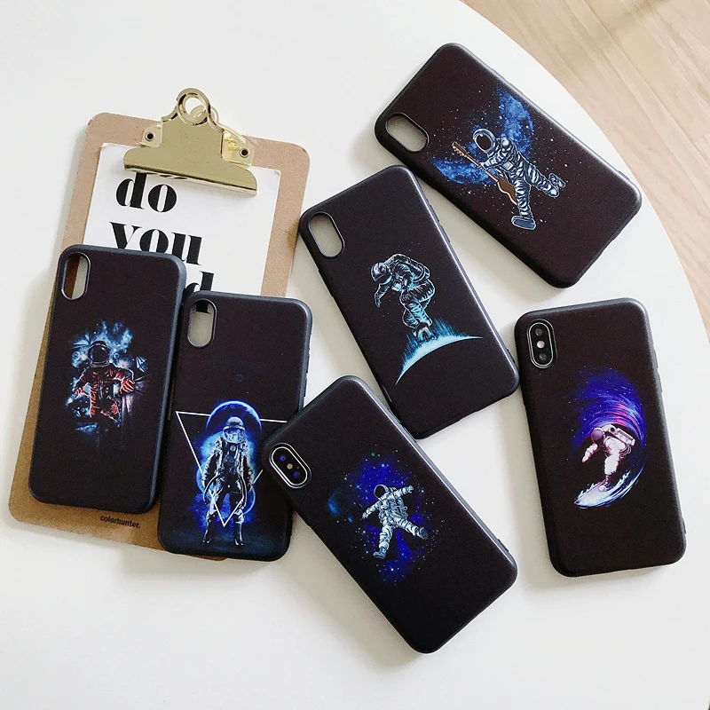 Черный чехол из ТПУ для Apple iPhone X XR XSMax 11 Модный с мультяшным астронавтом 6 6S 7 8 Plus