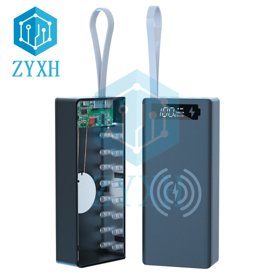 16*18650 Battery Storage Box PD QC3.0 USB Type C 10W Fast Charge Power Bank DIY Case Wireless Charging 18650 Holder |