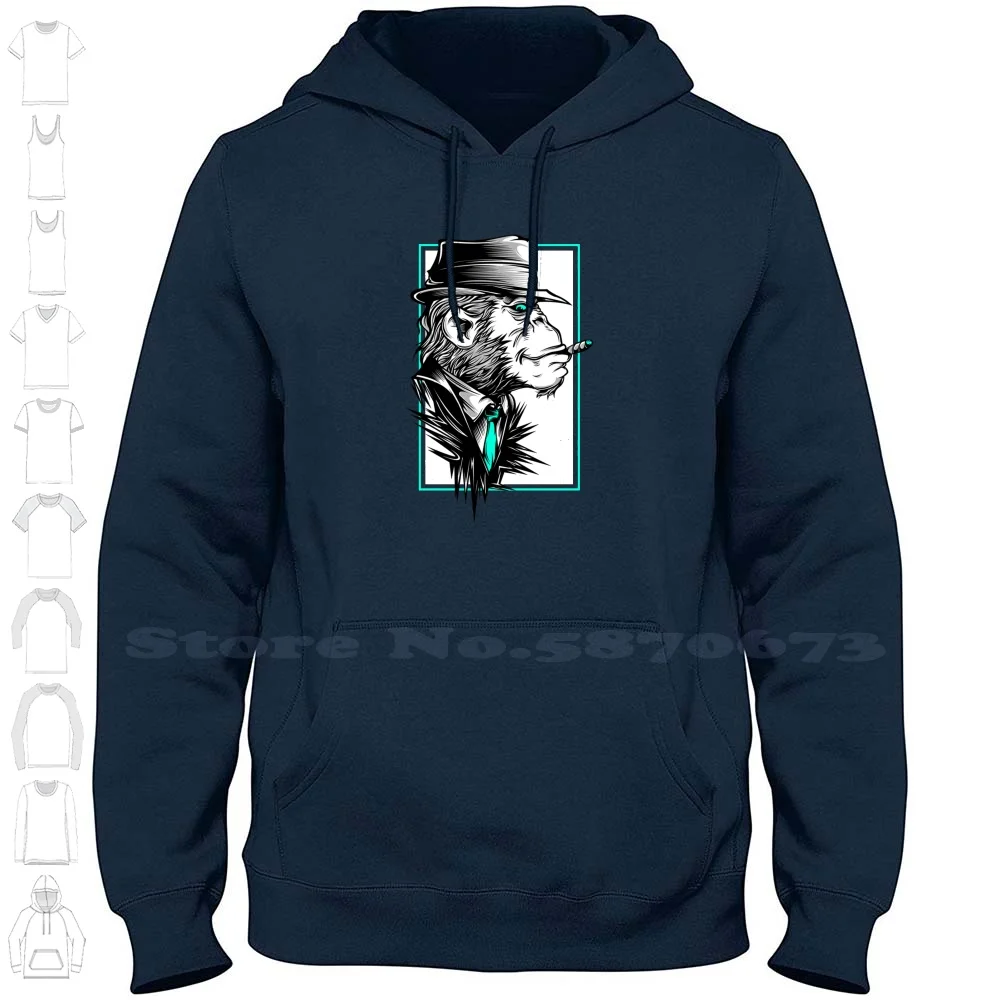 Monkey Agent Ape Domestic Noar Cigar Felpa Con Cappuccio A Maniche Lunghe Agente Scimmia Scimmia Funny Green Papa Retro Secret