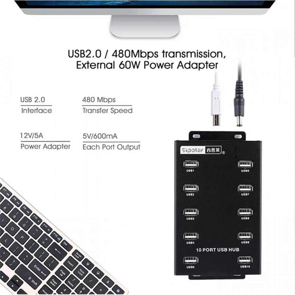 Sipolar A300 10 Порты и разъёмы Металлические Промышленные USB2.0 концентратор высокой
