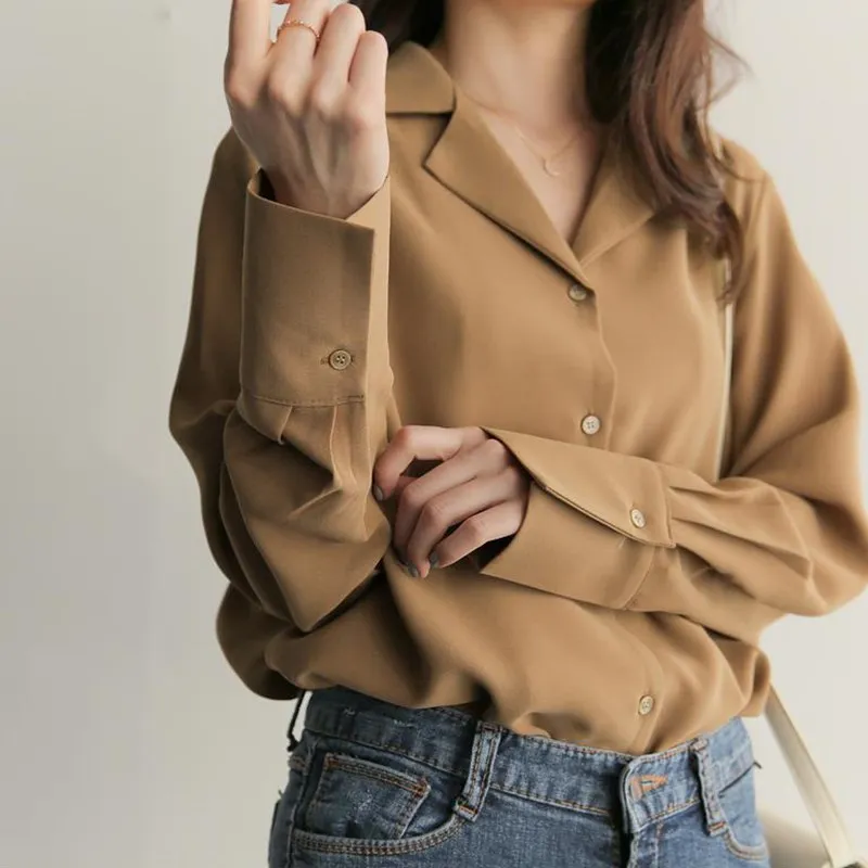 

2019 New Summer Fall Women Korea Preppy Turn Down Collar Shirt Sweet Femme Casual Button Office Long Sleeve Blouse
