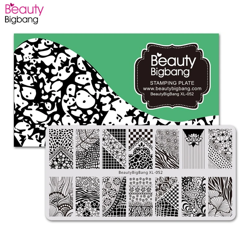 

Beautybigbang Stamping Plate Stainless Steel 6*12cm Flower Gingham Patchwork Image Nail Art Stamping Plates XL-052