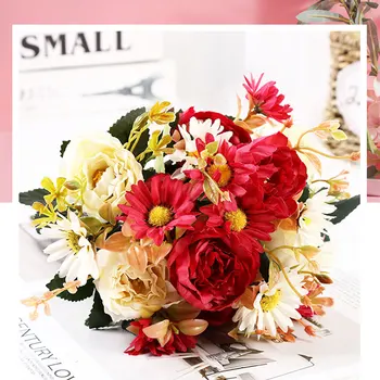 Peony Daisy Rose Peonies Bride Bouquet For Christmas Home Wedding New Year Decoration Fake Plants Artificial Flowers