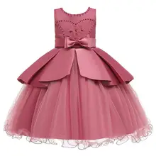 Новинка; элегантное платье принцессы с цветочным узором и жемчугом для девочек; костюм принцессы на день рождения для девочек; платье для девочек