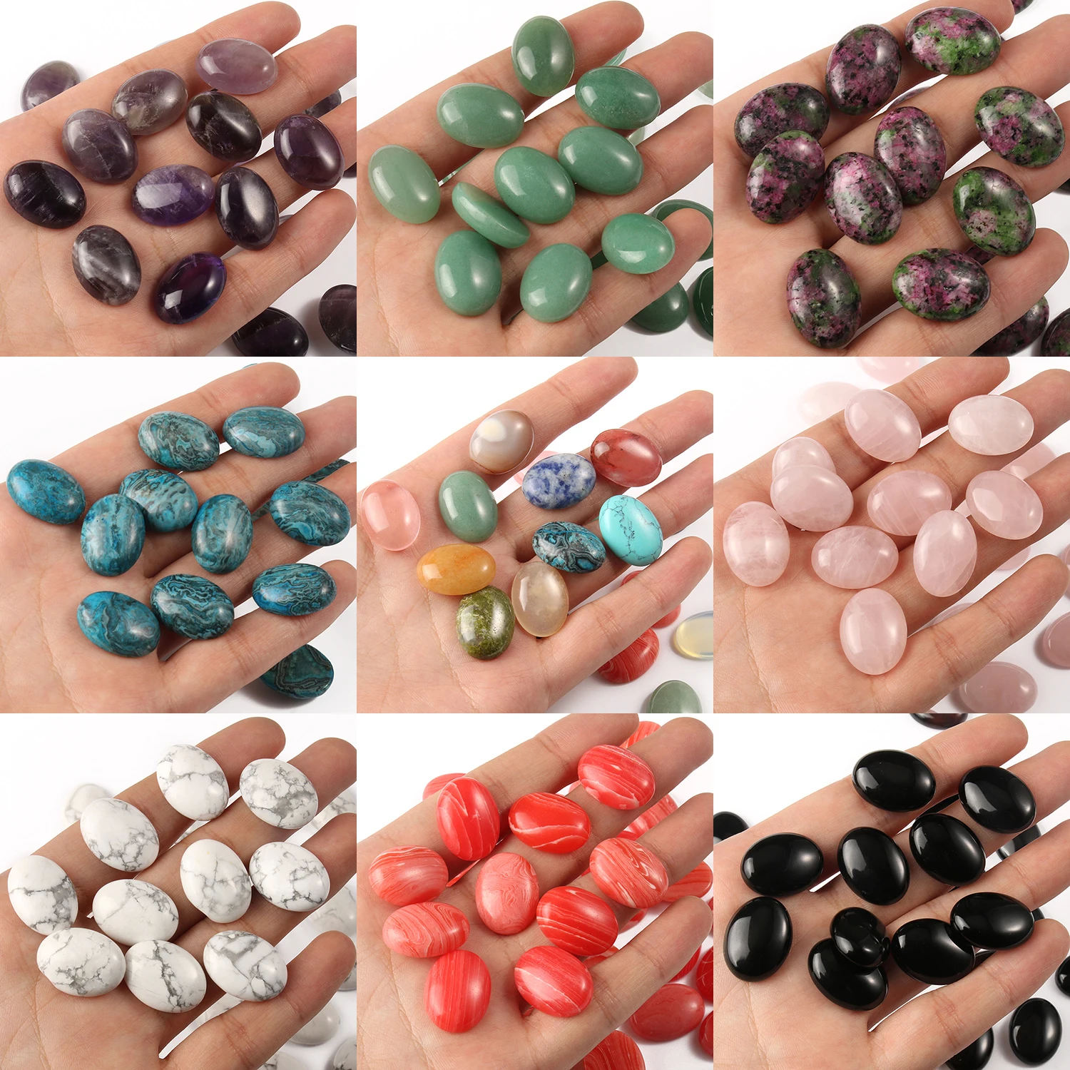 10pcs/lot Mixed Natural Stone Oval CAB CABOCHON Agates Amethysts Rhodochrosite Malachite Beads for DIY Jewelry Making Findings | Украшения