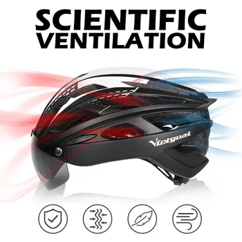 Bike Helmet Adult Men Women with Magnetic Goggles Sun Visor Bicycle Helmet with Rear Led Light Adjustable for Road Bike Cycling 3