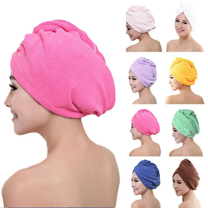 Bamboo Fiber Towel Hair Wrap Bath Cap Turban Twist Quick Dry Shower Head Button 