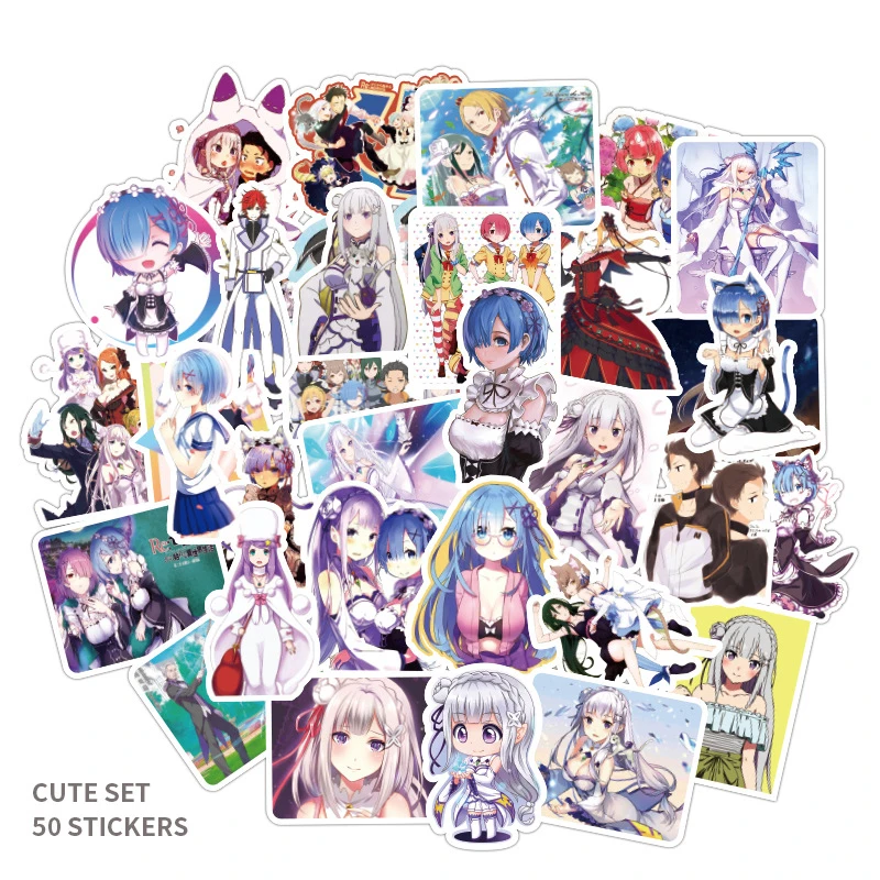 50Pcs Re:life Zero Anime Cute Stickers Skateboard Guitar Bicycle Cartoon Waterproof Graffiti Decals Children Toy Christmas Gift | Игрушки и