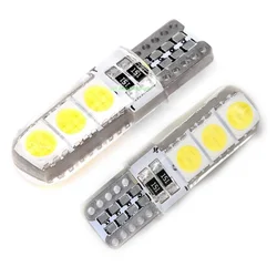 1000x t10 silicone led 6 smd 5050 60ma w5w carro cunha lado marcador placa de licença instrumento lâmpada branco azul vermelho verde amarelo 12v