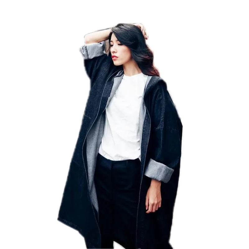 

2019 spring and autumn New style European and American-style BF style casual loose-fit over-the-knee coat hooded cowboy trench c