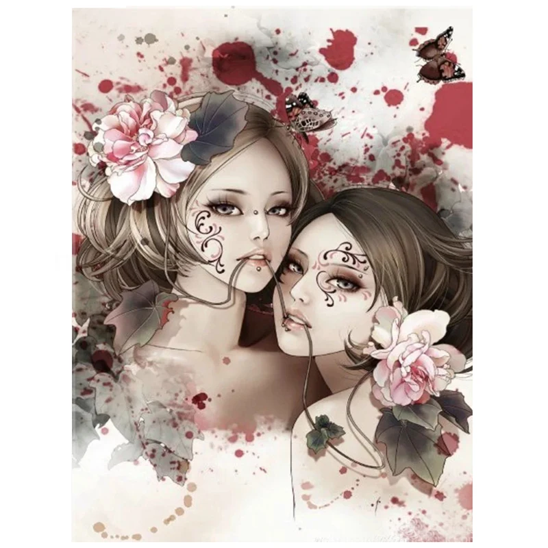 

5D Diamond Painting Kit japanese Anime sisters Full Square Round Drill Cross Stitch Diamond Embroidery butterfly flowers,YG1685