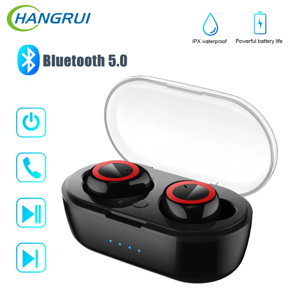 HANGRUI Bluetooth 5,0 Беспроводная Спортивная гарнитура TWS мини наушники в ухо 8D стерео двойные наушники зарядное устройство коробка с микрофоном Мобильная мощность