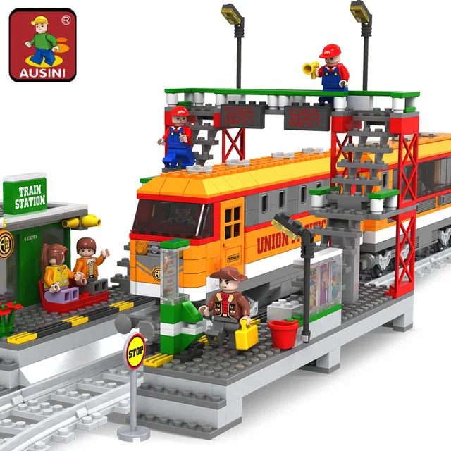 AUSINI модель строительные наборы совместимый поезд город каретки рельсы трафик наборы блоки Развивающие детские игрушки Кирпичи детей