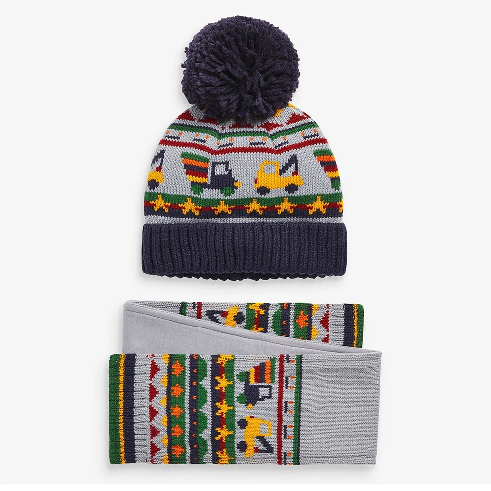 

Hat Scarf Set Kids Winter Boy Beanie Acrylic Knit Pompom Car Jacquard Autumn Warm Skiing Outdoor Baby Accessory
