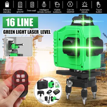 

ZEAST 16 Line Green Light Laser Level 3D Remote Control Measure W/Wall Attachment Frame Self-Leveling System Green Beam Laser