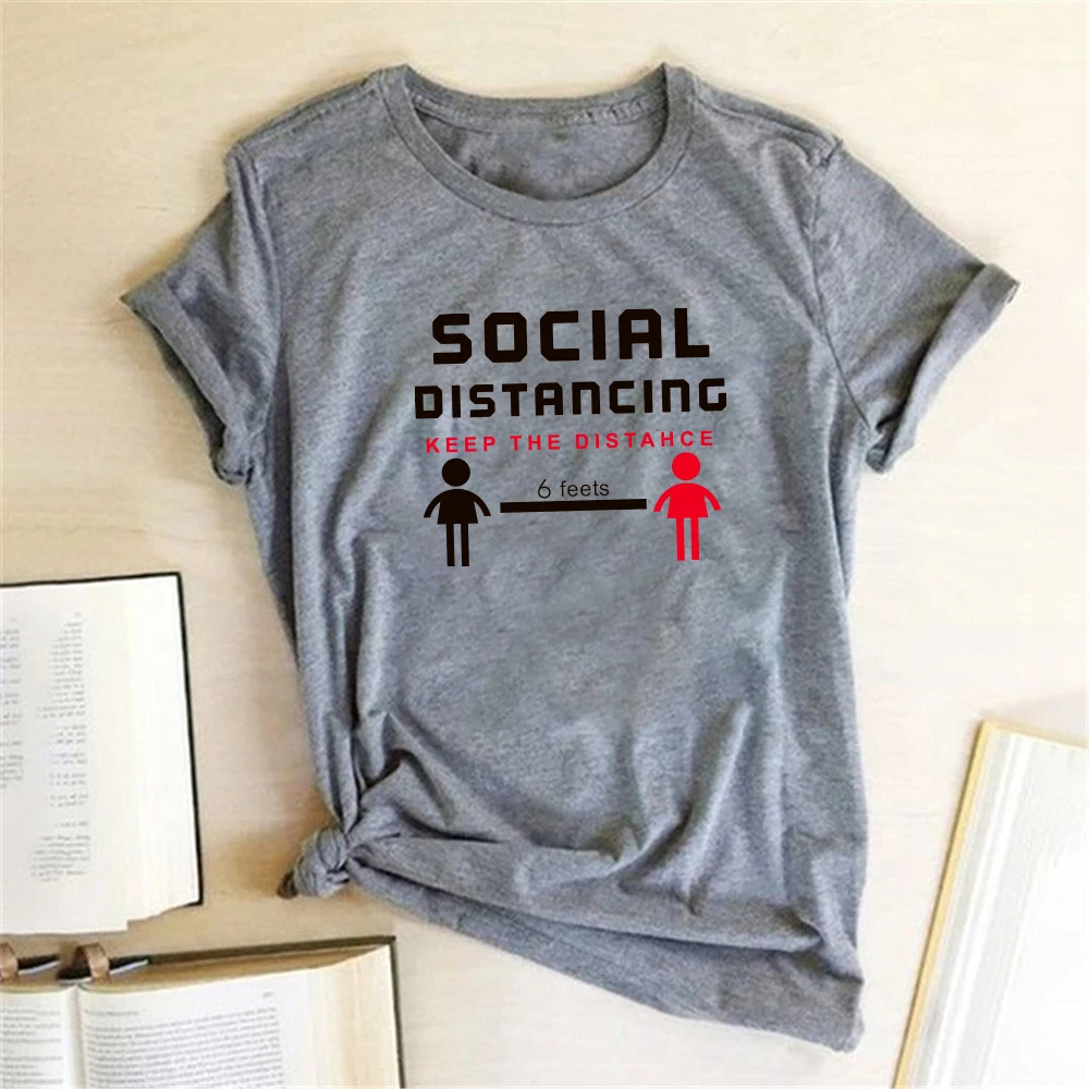 SOCIAL DISTANCING IF YOU CAN READ THIS YOU'RE TOO CLOSE Letter Women T-shirt Short Sleeve Summer T-shirt Tees Tops Ropa De Mujer