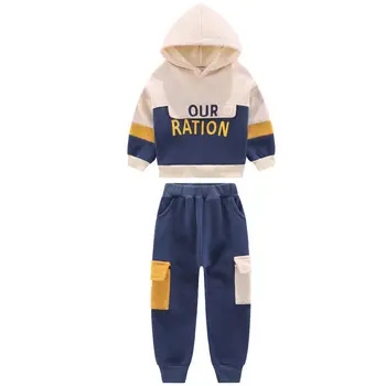 

2020 Boys Spring Autumn Fashion New Hooded Letter Sports Suit Children Set 2pcs Sweatshirt+Pants Boys Casual Clothes Suit