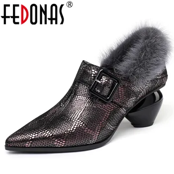

FEDONAS Rome Women Genuine Leather Party Office Shoes Autumn Winter Warm Metal Decoration High Heels Shoes Woman Ankle Boots