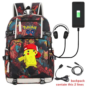 

Cartoon Pikachu Backpack USB Charging schoolbag Pokemon Laptop bag Large-capacity student bag Mochilas feminina