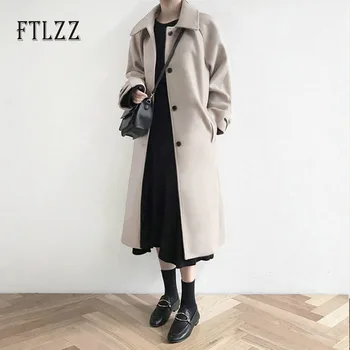 

Women Korean Woolen Coat New Fashion Autumn Single Breasted Turndown Collar Long Wool Coat 2019 Ladies Clothes Abrigo Mujer