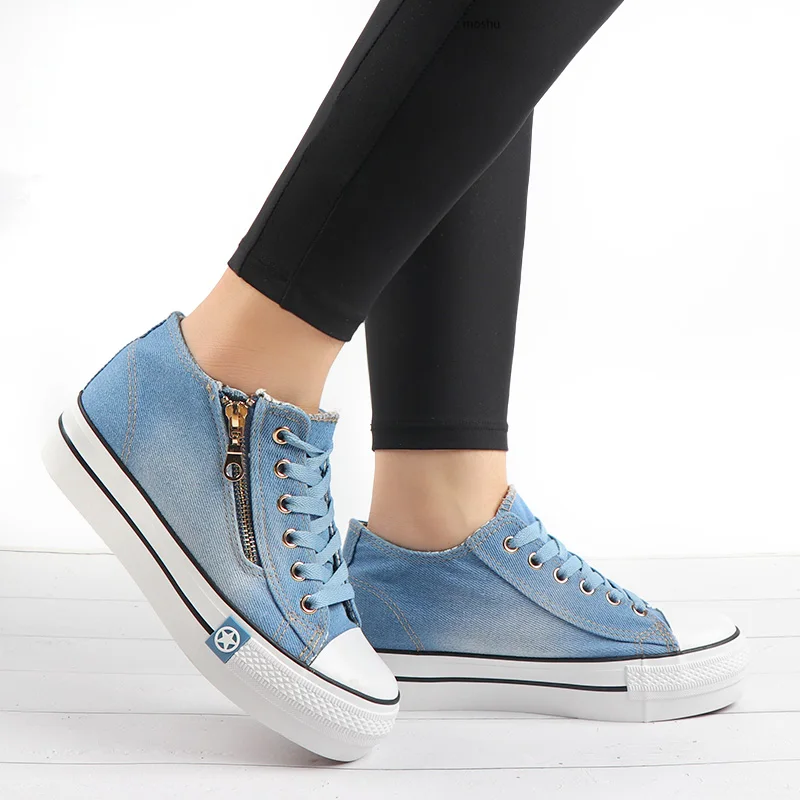 Women's Fabulous Denim Canvas Sneakers Model Show Sky Blue
