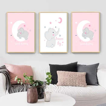 

Wall Art Posters Prints Pink Sweet Elephant Dream Pictures For Nursery Decor Canvas Painting Gift Baby Room Home Decorations
