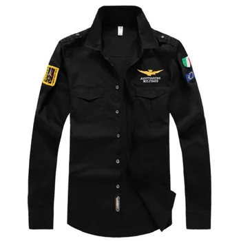 

New Spring Summer Air Force One Shirt Men Brand Casual Cotton Military s Embroidery MA1 Long Sleeve Slim Fit Men Shirt