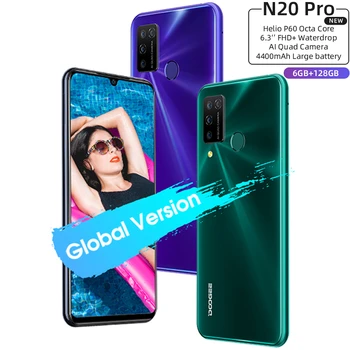 Перейти на Алиэкспресс и купить Глобальная версия DOOGEE N20 Pro Quad Камера мобильные телефоны 6 ГБ Оперативная память 128 Гб Встроенная память Helio P60 Octa Core 6,3 дюймFHD + безрамочный экран ...