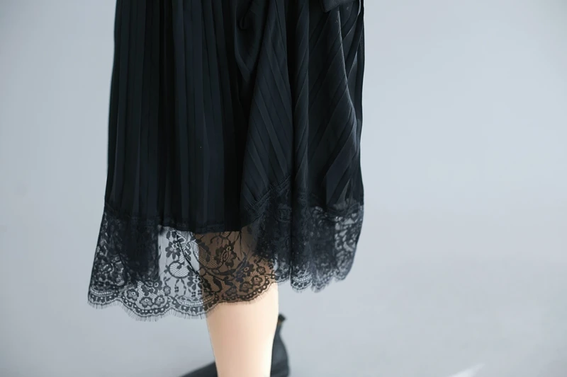 BelineRosa женское черное лоскутное платье с капюшоном элегантное дамское кружевное платье свободного кроя размера плюс для осени и зимы YYBW0014