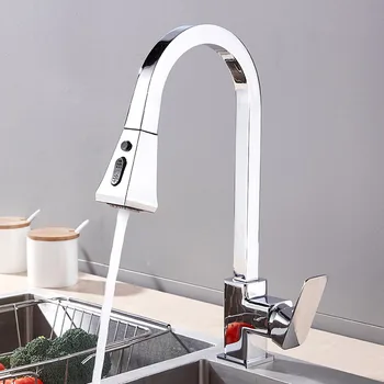 

Cross-border Square Pull Kitchen Faucet Rotary Dish Basin Hot And Cold Faucet Stretch Sink Dual Function Faucet